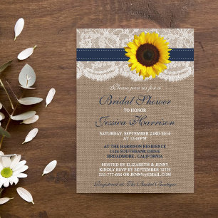 Rustikale Sonnenblume, Burlap- und Lace-Brautparty Einladung