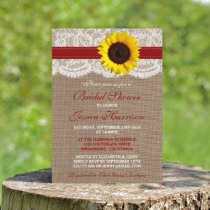 Rustikale Sonnenblume, Burlap- und Lace-Brautparty Einladung