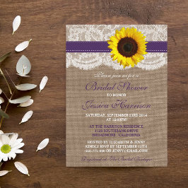 Rustikale Sonnenblume, Burlap- und Lace-Brautparty Einladung