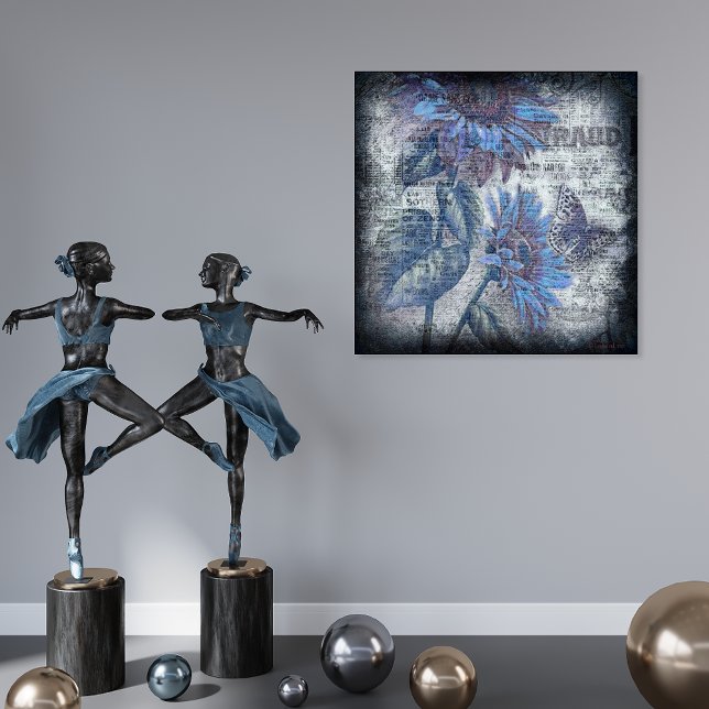 Rustikale Sonnenblume Butterfly Blue Ephemera Grun Poster (Von Creator hochgeladen)