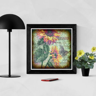 Rustikale Sonnenblume Butterfly Bold Botanisch Poster
