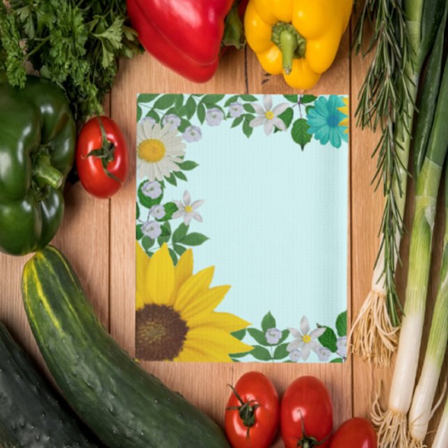 Rustikale Sonnenblume Daisy Aquamarin Floral Geschirrtuch (Von Creator hochgeladen)