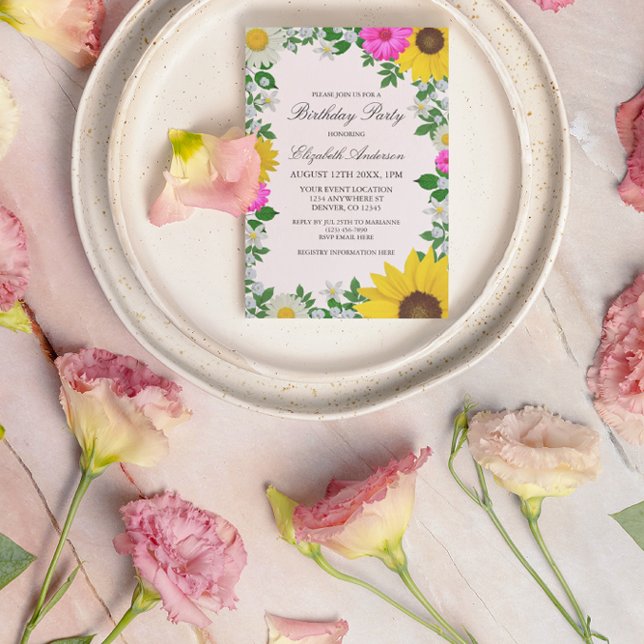 Rustikale Sonnenblume Daisy Floral Geburtstag Einladung (Von Creator hochgeladen)