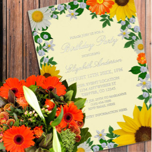 Rustikale Sonnenblume Daisy Floral Geburtstag Folieneinladung