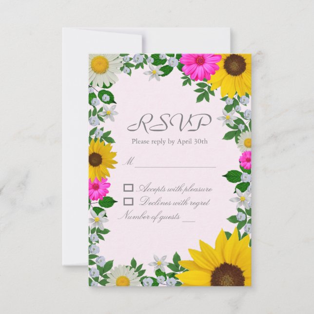 Rustikale Sonnenblume Daisy Floral Wedding RSVP Karte (Vorderseite)