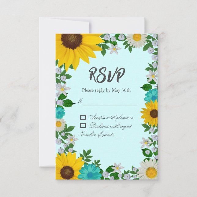 Rustikale Sonnenblume Daisy Floral Wedding RSVP Karte (Vorderseite)