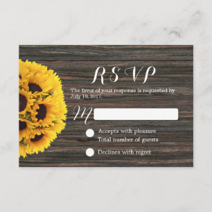 Rustikale Sonnenblume Dunkelholz Hintergrund Hochz RSVP Karte