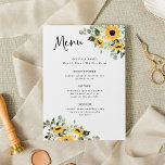 Rustikale Sonnenblume | Einfache Wasserfarbenhochz Menükarte<br><div class="desc">Diese wunderschönen und rustikalen Hochzeitsmenüs sind mit böhmisch-wasserfarbenen Bouquets mit goldgelben Sonnenblumen und grünen botanischen Blätter mit boho lässiger Schrifttyp-Typografie auf weißem Hintergrund mit warmen,  neutralen Aquarellfarben-Farbspritzen versehen.</div>