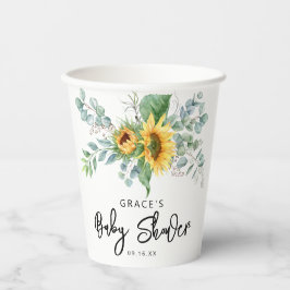 Rustikale Sonnenblume Eukalyptus Greenery Baby Dus Pappbecher