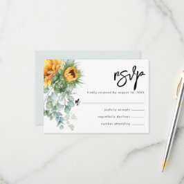 Rustikale Sonnenblume Eukalyptus Grüne Hochzeit RSVP Karte