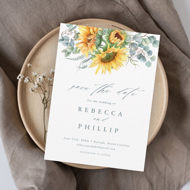 Rustikale Sonnenblume Eukalyptus Wedding retten da Magneteinladung (Von Creator hochgeladen)