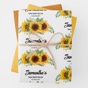 Rustikale Sonnenblume Geburtstag Geschenkpapier Set