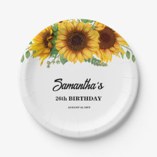 Rustikale Sonnenblume Geburtstag Pappteller