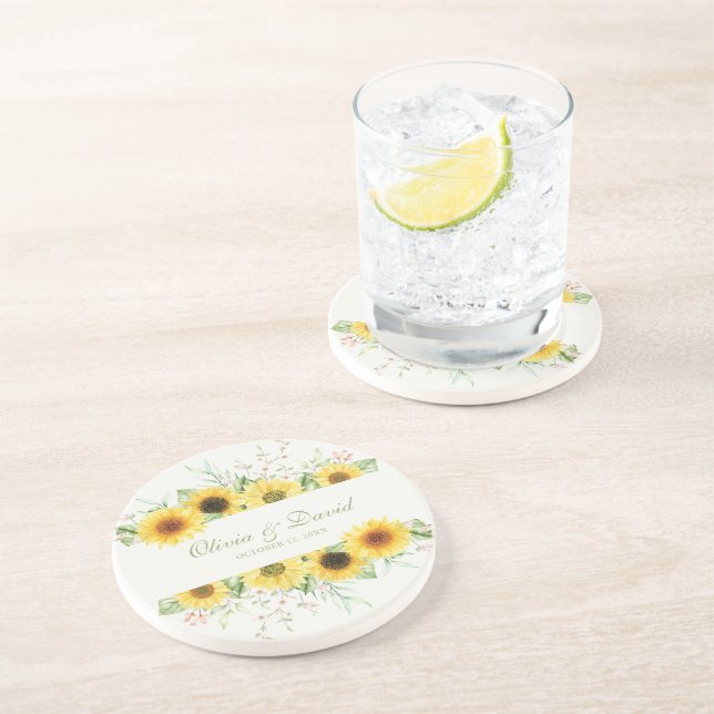Rustikale Sonnenblume Hochzeit Getränkeuntersetzer (Seite)