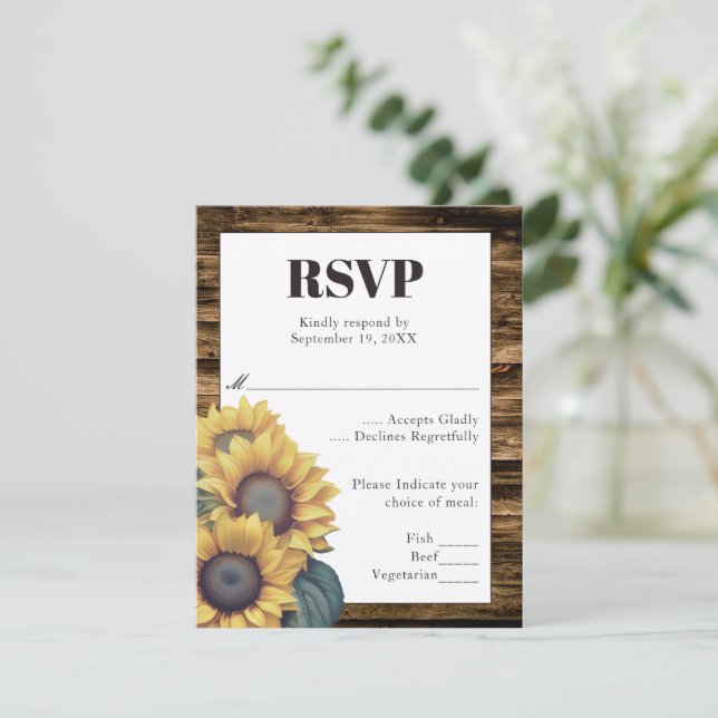 Rustikale Sonnenblume Hochzeit RSVP (Stehend Vorderseite)