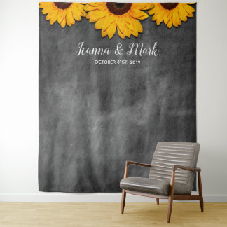Rustikale Sonnenblume Hochzeitskabine Foto Hinterg Wandteppich