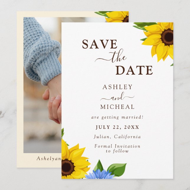 Rustikale Sonnenblume Hochzeitskarte Save the Date (Vorne/Hinten)