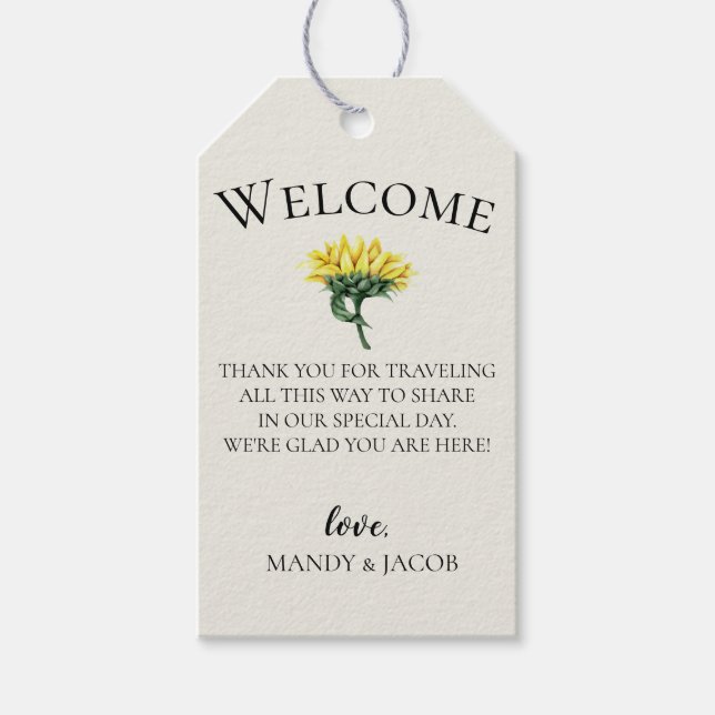 Rustikale Sonnenblume Hochzeitsnadel Geschenkanhänger (Vorderseite)