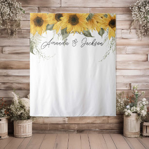 Rustikale Sonnenblume Hochzeitsstand Foto Hintergr Wandteppich