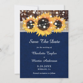 Rustikale Sonnenblume Holz Spitzen Lichter Navy Bl Save The Date