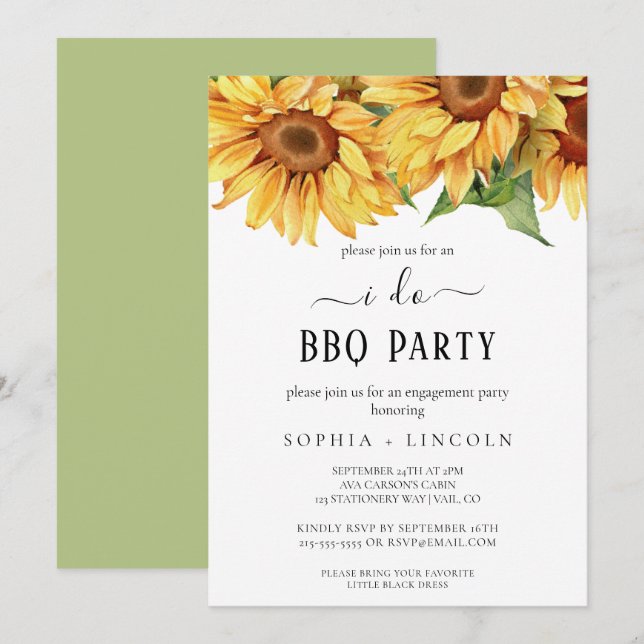 Rustikale Sonnenblume "I Do GRILLEN" Engagement Pa Einladung (Vorne/Hinten)