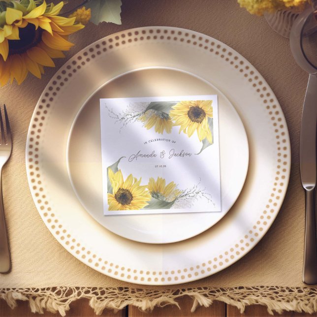 rustikale Sonnenblume, ländliche Hochzeit im Herbs Serviette (Rustic Sunflower Themed, Wedding paper napkin. Personalized with Bride & groom's names)
