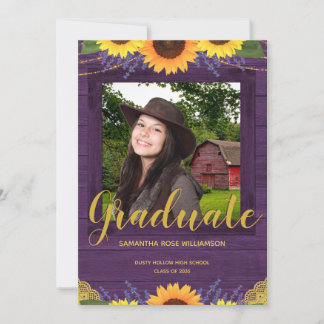 Rustikale Sonnenblume Lila Gold 2 Foto Abschluss Ankündigung