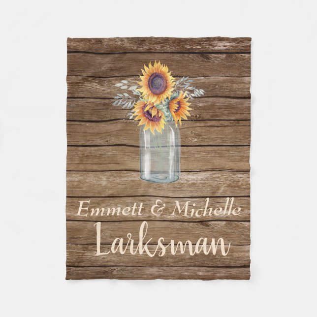 Rustikale Sonnenblume Mason Jar Floral Barnyard Fleecedecke (Vorderseite)