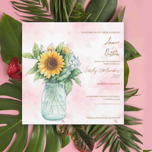 Rustikale Sonnenblume Mason Jar Hochzeitseinladung Einladung (Rustic Sunflower Mason Jar Wedding Invitation)