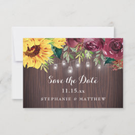 Rustikale Sonnenblume Mason Jar Lights Wood Weddin Save The Date