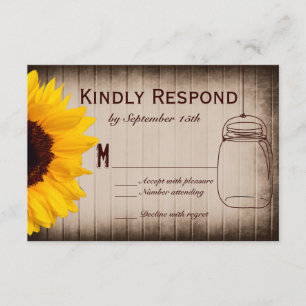Rustikale Sonnenblume Mason Jar Wedding RSVP Cards Karte
