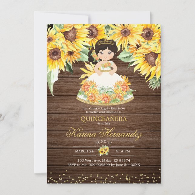 Rustikale Sonnenblume Mexican Girl Mis Quince Einl Einladung (Vorderseite)