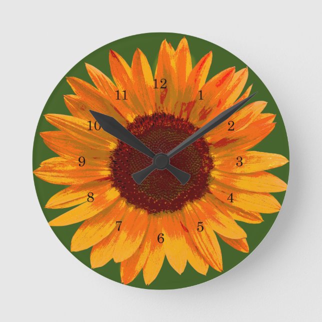 Rustikale Sonnenblume Minimalistische Küche Runde Wanduhr (Vorderseite)
