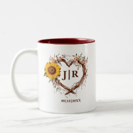 Rustikale Sonnenblume Monogram-Hochzeitszweig Zweifarbige Tasse
