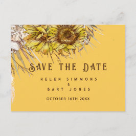 Rustikale Sonnenblume Mustard Square Save the Date Postkarte