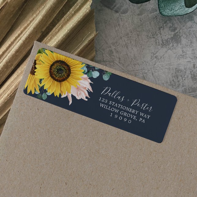 Rustikale Sonnenblume | Navy Return Address Label (Von Creator hochgeladen)