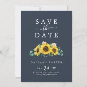 Rustikale Sonnenblume   Navy Save the Date Card