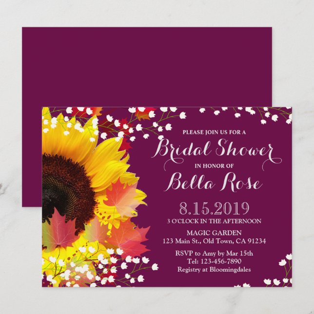 Rustikale Sonnenblume Pum Bridal Dusche Einladung (Vorne/Hinten)