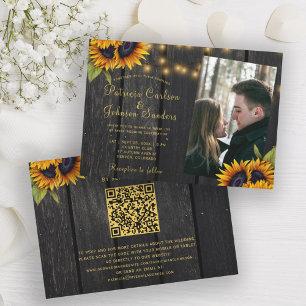 Rustikale Sonnenblume QR Code Foto Hochzeit Einladung