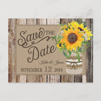 Rustikale Sonnenblume Save the Date Ankündigungspostkarte