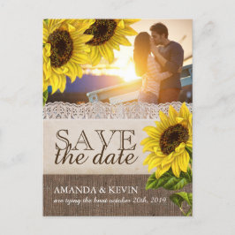 Rustikale Sonnenblume Save the Date Ankündigungspostkarte