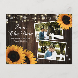 Rustikale Sonnenblume Save the Date Foto Postkarte