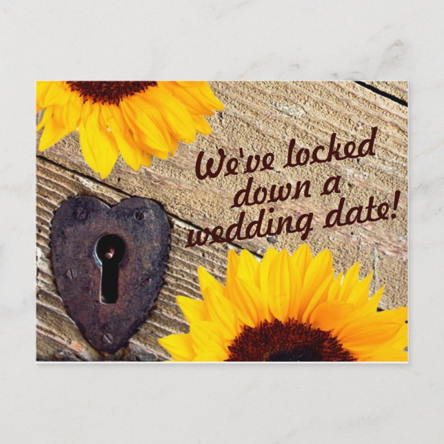 Rustikale Sonnenblume Save the Date Hochzeitkarte Ankündigungspostkarte (Vorderseite)