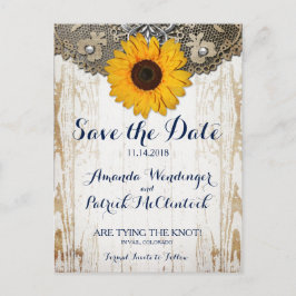 Rustikale Sonnenblume Save the Date Postkarte