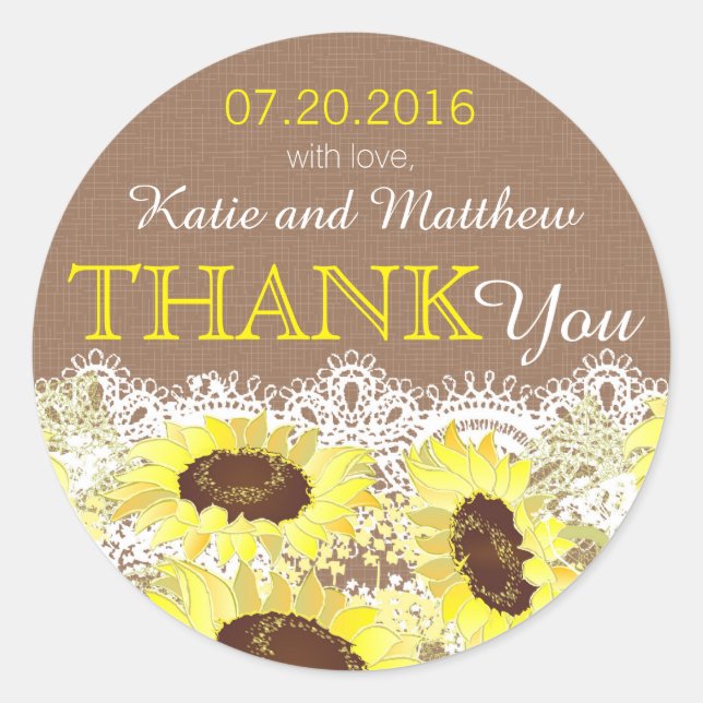 Rustikale Sonnenblume Spitze Danke Label Runder Aufkleber (Vorderseite)