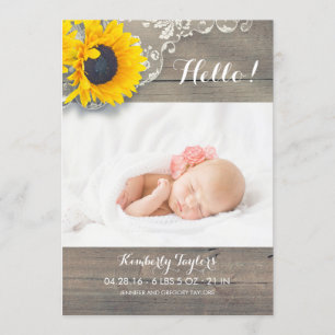 Rustikale Sonnenblume-Spitze-neugeborene Ankündigung