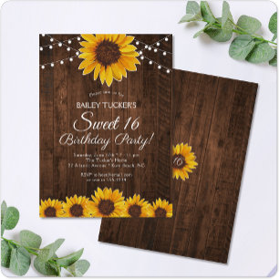 Rustikale Sonnenblume Sweet 16 Birthday String Lig Einladung