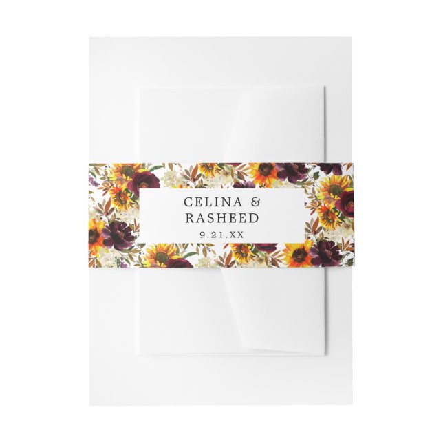 Rustikale Sonnenblume und Burgund, Lila Blüte Einladungsbanderole (Vorderseite Beispiel)
