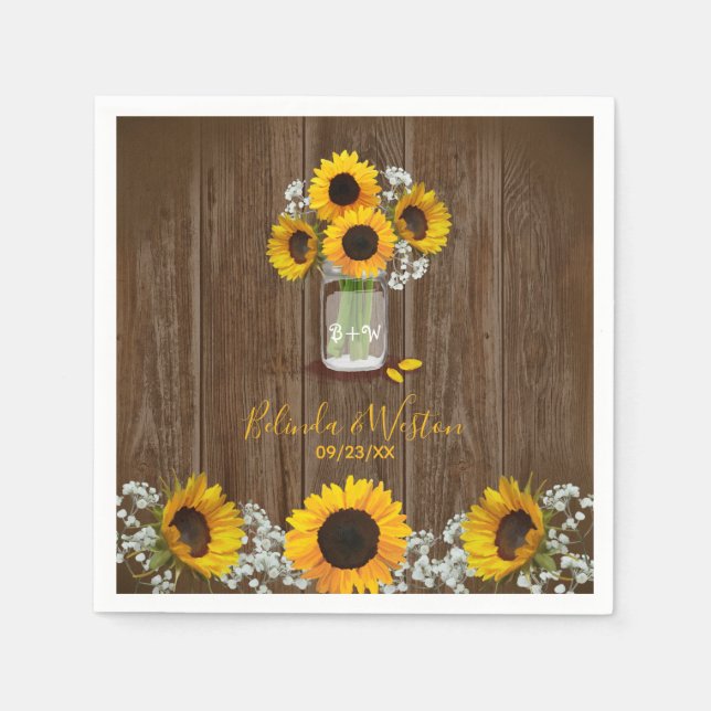 Rustikale Sonnenblume und Mason Jar Wedding Serviette (Vorderseite)