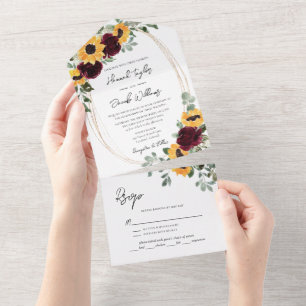 Rustikale Sonnenblume und Rose mit UAWG Wedding All In One Einladung